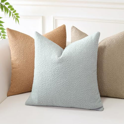OTOSTAR Pack of 2 Textured Boucle Throw Pillow Covers Square Pillow Cases Cozy Soft Decorative Couch Cushion Case for Chair Sofa Bedroom Living Room Home Decor 20 x 20 Inch, Blue Grey