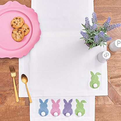 Easter Bunny Rabbit Bum Tufted Tails 100% Cotton Table Runner 14" x 51" | Easter Decor, Farmhouse Decor, Gift Idea