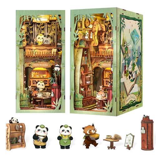 Book Nook Kit – DIY Miniature Kit for Adults Tiny House Booknook 3D Wooden Puzzles Decorative Bookends Gifts for Women Book Lovers (Panda Bookshop - style: Panda Bookshop
