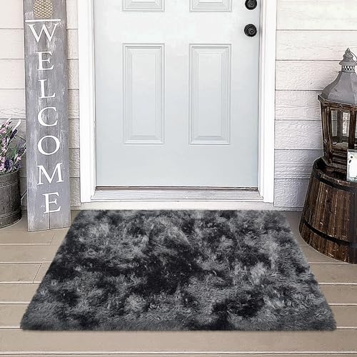 Small Tie-Dyed Area Rug for Bedroom 2x3 Mini Black Grey Fluffy Rug Mat Bedside Throw Rug for Kids Room Boys Teens Nursery Baby Dorm Living Room Home Decor Aesthetic Carpets - color: Tie-dyed Black Grey, size: 2' x 3' (Rectangular)