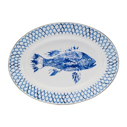 Golden Rabbit Enamelware Oval Platter, 12 x 16in, Fish Camp - color: Fish Camp