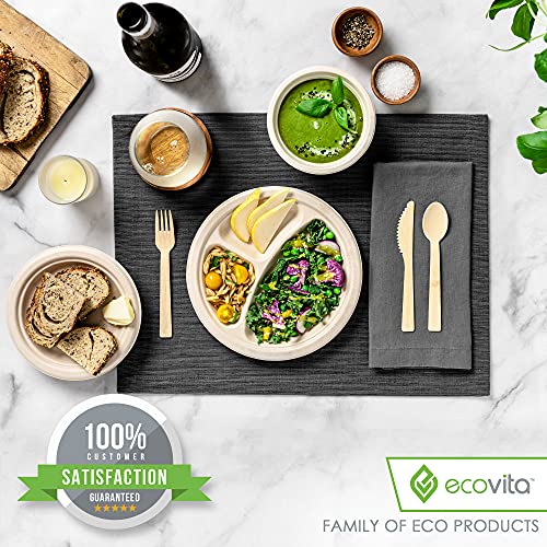 100% Bamboo Forks Spoons Knives Cutlery Combo Set - 380 Large Compostable Disposable Utensils (7 in.) Eco Friendly Durable and Tree Free Alternative to Wooden Silverware with Convenient Tray