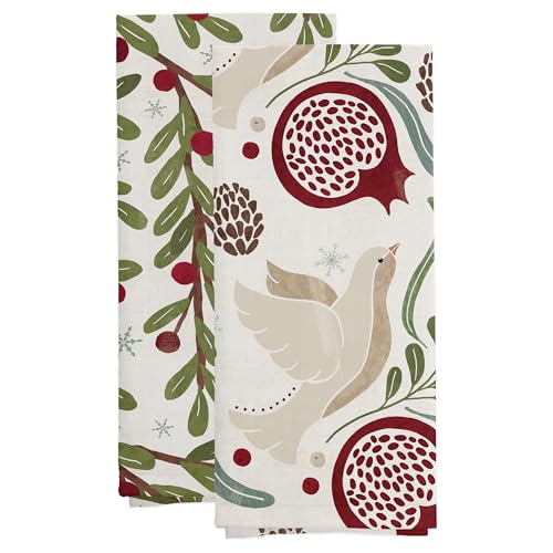 Boston International Dish Towel Set of Two Cotton Tea Towels, 28" x 18", Winter Berry - color: Winter Berry
