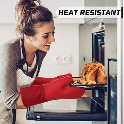 HOMWE Silicone Oven Mitts and Pot Holders for Kitchen & Baking - Set of 4 Heat-Resistant, Heavy-Duty Cooking Mittens w/Non-Slip, Textured Grip - color: Red, size: 4-Piece Oven Mitts & Pot Holders Set