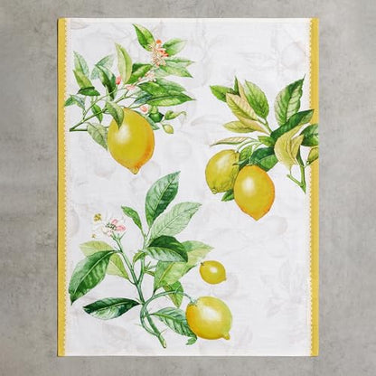Maison d' Hermine Kitchen Towels Set of 3 Reusable 100% Cotton 27.50" x 20" | Cloth Tea Dish Towels Absorbent with Hanging Loop for Kitchen Dining Party Wedding Hotel Home Spring Summer - Limoncello - color: 003 - Limoncello