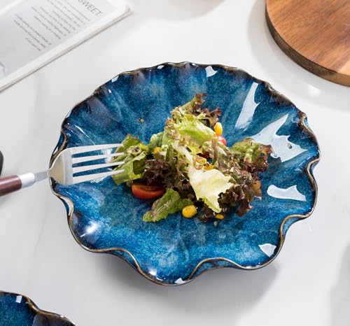 Set of 4 Round Serving Bowls-Royal Blue Stackable Serving Bowls, 8.5 IN | For Salad, Dessert-Ideal for Housewarming
