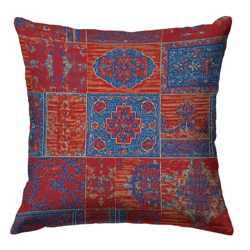 Vintage Turkish Pattern Throw Pillow Covers 18x18 Inch, Moroccan Design Double-Sided Printed Pillowcase, Farmhouse Couch Decor Gift for Sofa Bedroom Living Room (Red) - color: Red