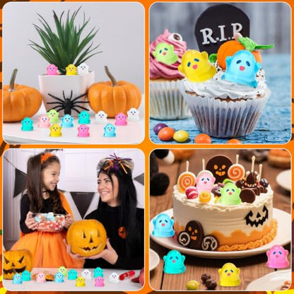 JUNEBRUSHS 50 Pcs Halloween Mini Ghost, Luminous Ghost Figurines Miniature Ornaments Glow in The Dark for DIY Crafts Party Gifts Landscape Decorations - style: Ghost Style