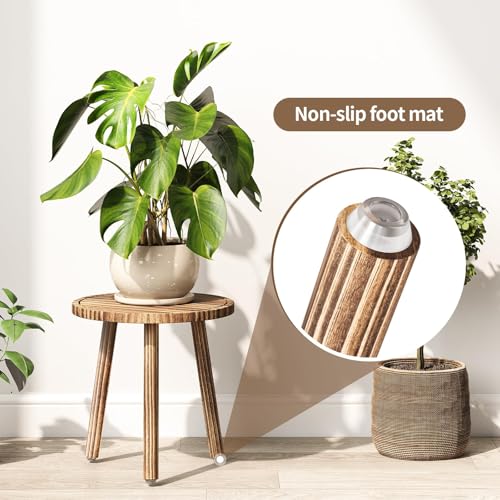 Plant Stand Indoor - 3-Pack Taller Single Wood Plant Stand for 6-12 Inch Pots, Mid-Century Modern Plants Stool for Large Plants, Small Round Wooden Planter Table for Living Room, Balcony