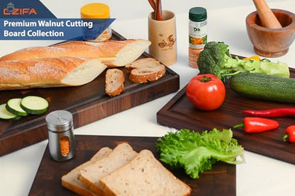 American Dark Walnut Wood Cutting Board 17"x12"x1.6" for Kitchen with Juice Groove, Inner Handles, Gift Box Packaging and End Grain Butcher Block Finished with Linseed Oil, Beeswax & Lemon Oil - size: 17 x 12 x 1.6 in