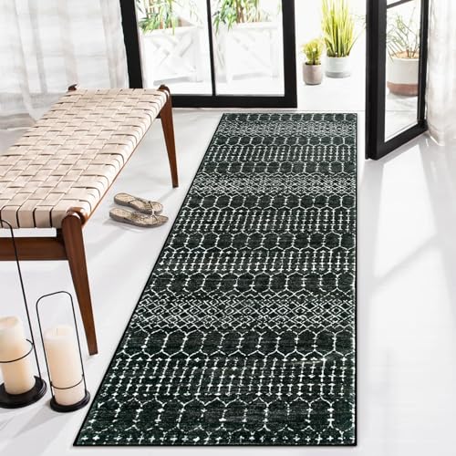 Lahome Moroccan 2x6 Black Runner Rug Non-Slip, Kitchen Rug Runner Washable Non-Skid Hallway, Geometric Print Distressed Carpet for Entryway Laundry Hana - color: Black, size: 2' x 6' (Runner)
