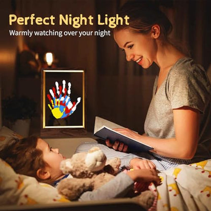CHERRY CHEERS Family Handprint Kit with Light, Handprint Keepsake Frame, Wooden Led Light, Easy Install, No Need Screw etc, Non-Toxic Paints (Brown) - color: Brown