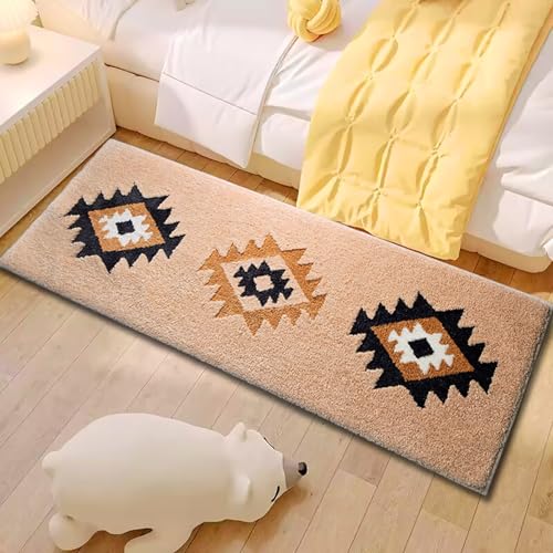 Boho Bathroom Rugs Runner 60x24 Inch Accent Long Non Slip Bohemian Area Runner Rug for Bathroom Tub Kitchen Entryway Laundry Bedroom Washable Bedside Rug Hallway Rug, Camel - color: M Bohemian