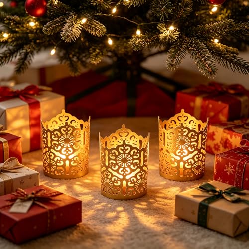 Hosley Set of 3 Gold Diamond Cut Candle Holders 4 Inches High Elevate Your Space with Elegant Metal Candle Holders in a Value Pack - color: Gold 3 Pack, size: 4 inch High