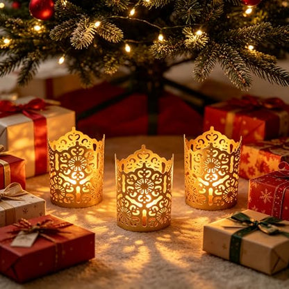 Hosley Set of 3 Gold Diamond Cut Candle Holders 4 Inches High Elevate Your Space with Elegant Metal Candle Holders in a Value Pack - color: Gold 3 Pack, size: 4 inch High