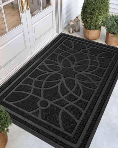 DEXI Front Door Mat Outside Entrance 4x6ft, Heavy Duty Non Slip, Black | Low Profile Doormat with Rubber Back, Traps Dirt & Moisture, Easy to Clean, Fits Entryway, Patio, Garage - color: Black, size: 48" X 72" (Rectangular)