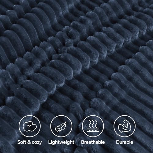 INFIIXSO Sherpa Fleece King Size Blanket - Super Soft & Warm Striped Fleece, Cozy Plush Fluffy Large Bed Blanket All Season Use (Navy Blue, 104x90 Inches) | Super Soft Thick Warm Striped Sherpa Blanket for Bed Sofa, Cozy Plush Fluffy Throw Gift for Women,