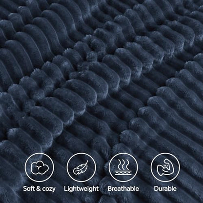 INFIIXSO Sherpa Fleece King Size Blanket - Super Soft & Warm Striped Fleece, Cozy Plush Fluffy Large Bed Blanket All Season Use (Navy Blue, 104x90 Inches) | Super Soft Thick Warm Striped Sherpa Blanket for Bed Sofa, Cozy Plush Fluffy Throw Gift for Women,