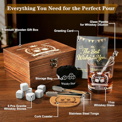 Birthday Gifts for Men - Vintage Whiskey Glass Set Birthday Party Supplies | Whiskey Stones, Pipette, Tongs & Coaster in Premium Wood Box, Unique Mens Gifts for Birthday, Boss, Him, Husband, Dad,Friends - style: Mens Gifts
