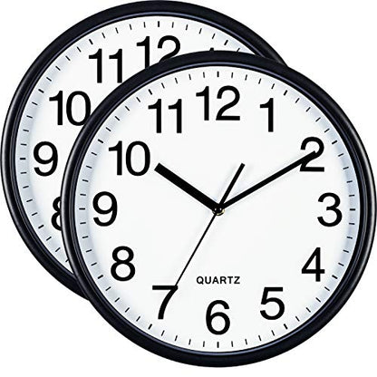 Bernhard Products Black Wall Clocks Large 13 Inch, Silent Non Ticking 2 Pack, Quality Quartz Battery Operated Round Easy to Read Home/Office/Business/Classroom/School Clock - color: Black, size: 13 Inch - 2 Clocks