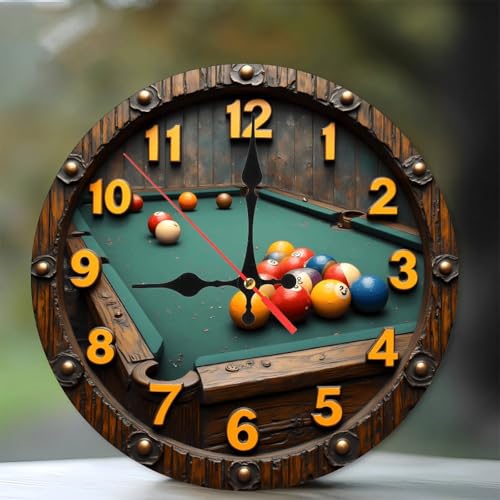 Vintage Billiards Pool Table Wall Clock Decor10-Inch Wooden Wall Clock, Silent Movement, Artistic Home Decor - color: Billiards Pool Table, size: 10x10inch(25x25cm)