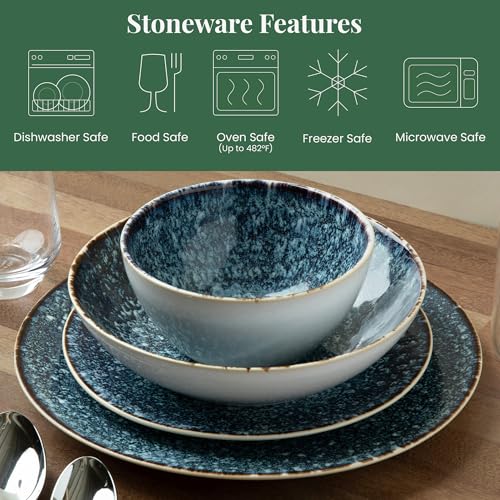 Larder & Vine Stoneware Dinnerware Set, 16 Piece, 4 Place Settings, Made in Portugal, Bondi Waters - color: Bondi Waters