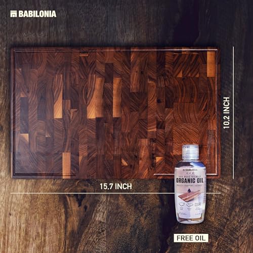 American Walnut Wood Cutting Board, End Grain Butcher Block for Kitchen | Black Walnut Grown in USA - 16" x 10" (ExtraThick 1.7") Heavy Duty Hardwood Non Toxic Wooden Chopping Boards (Oil Included) - color: Black Walnut, size: 15.7"L x 10.2"W