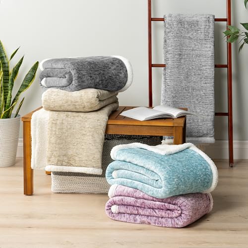Premium Sherpa Melange Throw Blanket for Couch, Sofa by Pavilia | Soft, Fluffy, Plush, Warm, Cozy | Light Gray Fuzzy Lightweight Microfiber, Luxury Modern Reversible TV Blanket | 50 x 60 Inches - color: Melange Light Gray, size: 50 x 60 Inches