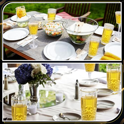 Uiifan 12 Pcs Drinking Glassware Set 6 Highball Glasses 12 oz 6 Glass Goblets 10 oz Crystal Glassware Set Clear Fancy Cups Vintage Textured Designer Cup for Cocktail Tea Water Beer Soda Dishwasher