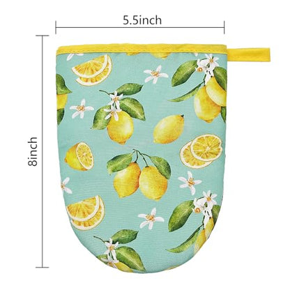 Lemon Mini Silicone Oven Mitts 2-Pack Set, Heat Slip Resistant Kitchen Gloves, Soft Short Oven Mittens for Safe Cooking Baking Grilling - color: Lemon