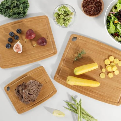 Lightweight Durable Bamboo Cutting Board Set with Non-Slip Feet, Wood Cutting Board for Busy Kitchen, Easy Clean Wooden Chopping Boards with Juice Groove Best House Warming Gift Set of 3 (S+M+L) - color: Carbonized Bamboo(Brown), size: Set of 3 (Small + M