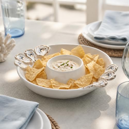 Mud Pie Oyster Chip And Dip Bowl Set, 2x10.5 | Chip and Dip Bowl