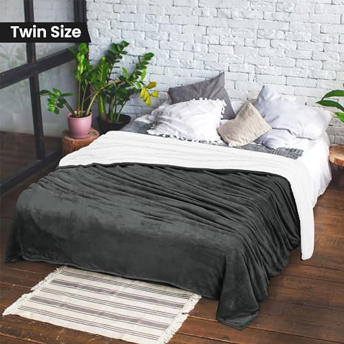 Utopia Bedding Sherpa Blanket Twin Size (Grey, 90x66 Inches) - Soft Lightweight Plush Fleece Reversible Blanket for Bed, Sofa, Couch, Camping and Travel - color: Grey, size: Twin (90x66 Inch)