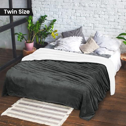 Utopia Bedding Sherpa Blanket Twin Size (Grey, 90x66 Inches) - Soft Lightweight Plush Fleece Reversible Blanket for Bed, Sofa, Couch, Camping and Travel - color: Grey, size: Twin (90x66 Inch)