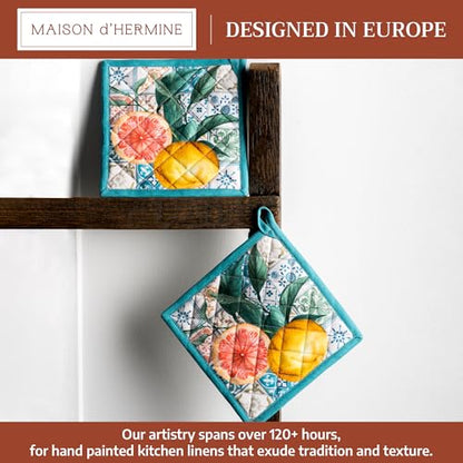 Maison d' Hermine Pot Holders 100% Cotton Potholders (8" x 8", Pack of 2) | Heat Resistant Hot Pads with Loop BBQ Cooking Baking Farmhouse Kitchen Handling Hot Pans Spring Summer - Agrume - color: 010 - Agrume, size: 8" x 8" (Pot Holder Pack of 2)