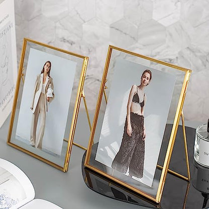 Gold Picture Floating Frame, Set of 2 Pressed Glass Floating Frames, 6 x 8 Standing Gold Picture Frame for 5x7, 4x6, 3x5 Photo Tabletop Display - color: Gold, size: 6x8 inch