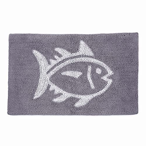 Southern Tide Reversible Bath Rug – 100% Cotton, Soft & Absorbent – Double-Sided Design with Signature Skipjack – Machine Washable Coastal Accent Rug – 20" x 32" – Grey - color: Grey
