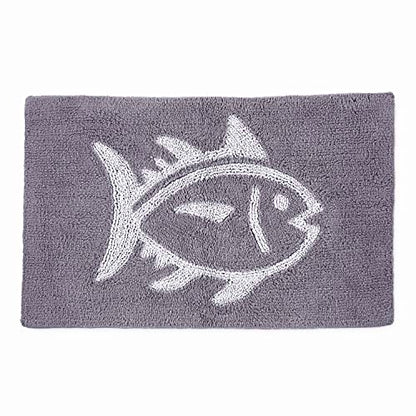 Southern Tide Reversible Bath Rug – 100% Cotton, Soft & Absorbent – Double-Sided Design with Signature Skipjack – Machine Washable Coastal Accent Rug – 20" x 32" – Grey - color: Grey