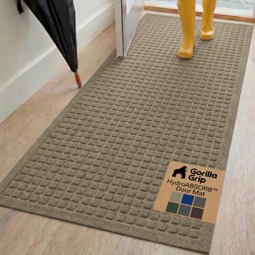 GORILLA GRIP® Ultra Absorbent Front Door Mat Outside Entrance 72x24, Traps Dirt and Moisture, HydroABSORB Indoor Outdoor Doormat Holds Up to 2.75 Cups Water, Stain and Fade Resistant Welcome Mat Beige - color: Beige, size: 72" X 24"