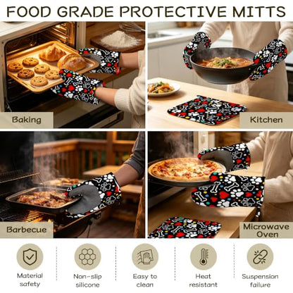 Colorful Dog Paw Oven Mitts and Pot Holders Sets Silicone Kitchen Mitts Potholders Heat Resistant 4Pcs Oven Gloves Hot Pads for Kitchen Baking Cooking - color: Colorful Dog Paw
