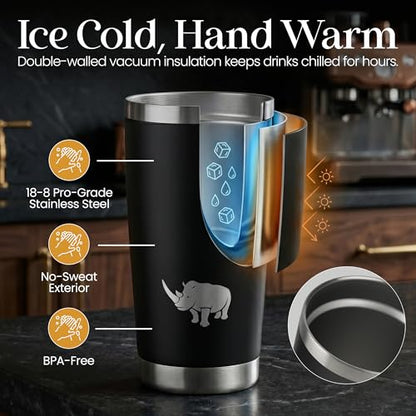 Vacuum Insulated Stainless Steel Cocktail Shaker 20oz | Double Wall Powder Coated Non-Slip Grip | Bar Mixer for Home Bar & Bourbon | Travel Mug Ready | Dishwasher Safe