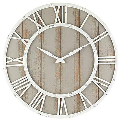Oldtown Farmhouse Metal & Solid Wood Noiseless Wall Clock (Coastal Grey, 36-inch) - color: Coastal Grey, size: 36-inch