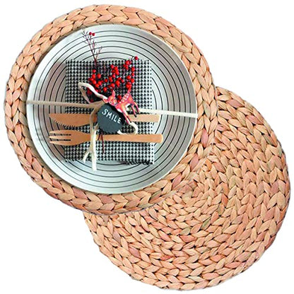 2 Pack Woven Placemats, 13.5 inches Natural Wicker Water Hyacinth Straw Braided Tablemats for Dining Table - size: Plate Chargers 13.8 inch-2