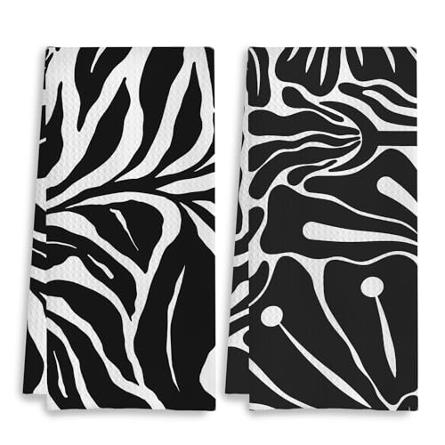 Abstract Boho Floral Kitchen Towels Set of 2, Black and White Dish Towels for Kitchen, Hand Towels for Bathroom, Boho Kitchen Bathroom Decor, 16x24 Inches - color: 20- Abstract Towels