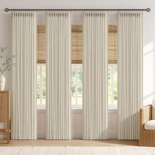 MIULEE 4 Panels Set Pinch Pleated Linen Curtains 96 Inches Long Beige | Long Curtain for Living Room Bedroom, Linen Textured Drapes, Pleat Back Tab, Memory Trained, Light Filtering Boho, with Hooks - color: Beige, size: 40"W x 96"L (Pack of 4)
