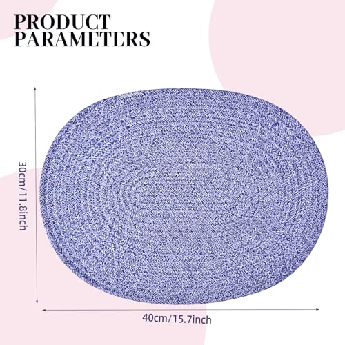 4 Pack Oval Woven Placemats, 12x16 inches Rattan Place Mats Cotton Pot Holders Wicker Tablemats Boho Braided Heat Resistant Mats, Plate Chargers for Table (Mix Blue, Oval Set of 4) - color: Mix Blue, size: Oval Set of 4