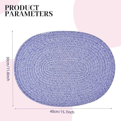 4 Pack Oval Woven Placemats, 12x16 inches Rattan Place Mats Cotton Pot Holders Wicker Tablemats Boho Braided Heat Resistant Mats, Plate Chargers for Table (Mix Blue, Oval Set of 4) - color: Mix Blue, size: Oval Set of 4