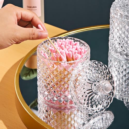 Colorful Crystal Glass Candy Snack Barrel Storage Jar Embossed Luxury Cookie Buffet Canister With Lids Jewelry Box Jar Biscuit Containers(Clear) - color: Cylinder-Clear