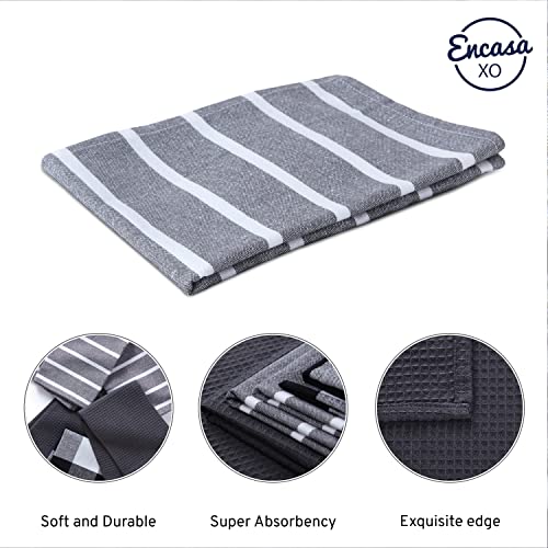 Encasa XO Kitchen Dish Towels, Waffle Weave 28"x18" Grey | Heavyweight 100% Cotton | Super Absorbent & Quick Drying | Pre-Shrunk Dishcloths | Set of 6 - color: Grey, size: 28x18 in (Set of 6)