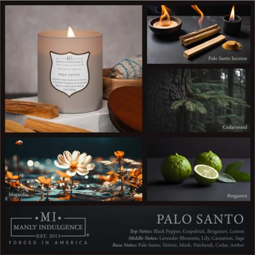 Manly Indulgence Palo Santo Scented Candles for Men, 15 oz Wooden Wick, Premium Soy Blend Wax, 60H Burn, Candles for Home Scented - Made in The USA - color: Palo Santo